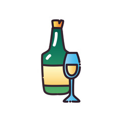 alcohol bottle with cup fill and gradient style icon vector design