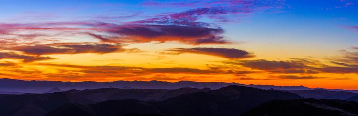 Fototapeta premium Mountains, Hills at Sunrise Panorama