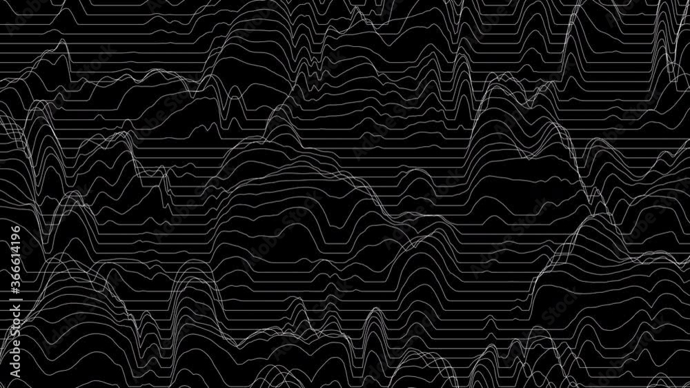 Poster trendy ultra thin striped loop animation with wave distortion lines. abstract noise landscape. proce