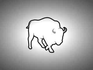Bison Silhouette on White Background. Isolated Vector Animal