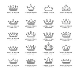 Set of royal gold crowns, icons and logos. Isolated luxury logo for branding, label, hotel, graphic design. Collection logos of crowns for royal persons, king, queen, princess. Vector Illustration