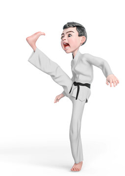 karate boy cartoon is doing a angry kick