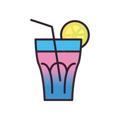 Cocktail glass with straw and lemon fill and gradient style icon vector design