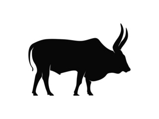 Bull Silhouette on White Background. Isolated Vector Animal