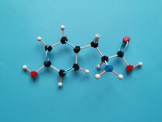 Molecular structure model of tyrosine molecule. Tyrosine (Tyr or Y) is a non-essential amino acid...