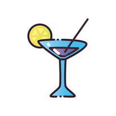 Cocktail glass cup with lemon and straw fill and gradient style icon vector design