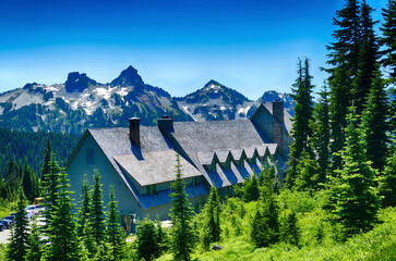 Paradise Inn with Tatoosh range in background