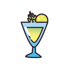 Cocktail glass cup with lemon and leaf fill and gradient style icon vector design