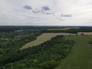 Aerial view of rural summer landscape and village