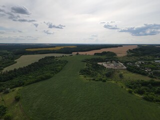 Aerial view of rural summer landscape and village