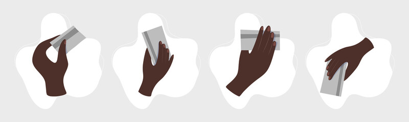 Afro american Hand holding credit card. Business money payment, person cash. Icon vector illustraton.