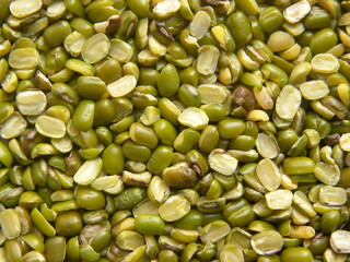 Green and yellow dry split Mung dal beans