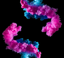 Blue and pink paint colorful clouds border frame isolated on abstract black background