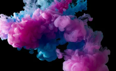 Meubelstickers Kleurrijke verfrook op abstracte zwarte achtergrond © mykolastock