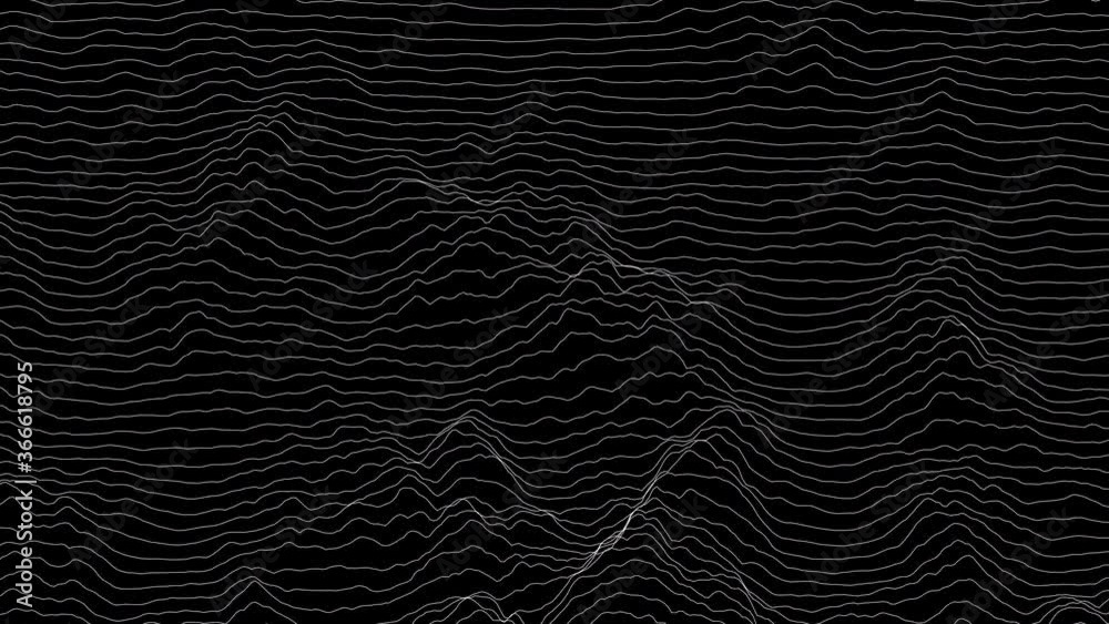 Poster trendy ultra thin striped loop animation with wave distortion lines. abstract noise landscape. proce