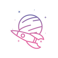 Rocket and planet gradient style icon vector design