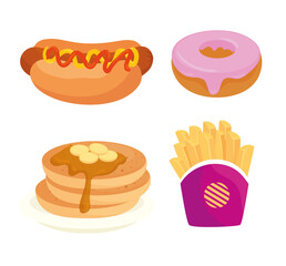 set of fast food, lunch or meal