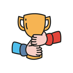 Hands holding trophy line and fill style icon vector design