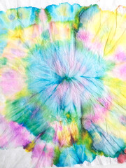 Ethnic Tie Dye. Dyed Modern Indonesian Wallpaper. Rainbow Stain Round Pattern. Background Ethnic Tie Dye. Simple Organic Abstract Apparel. Dye Dress.