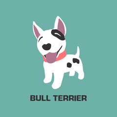 Dog cartoon drawing pattern. Bull terrier Vector illustration .Black and white dog isolated on green background.