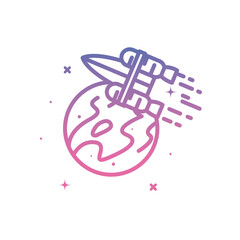 Naklejka premium Rocket and planet gradient style icon vector design