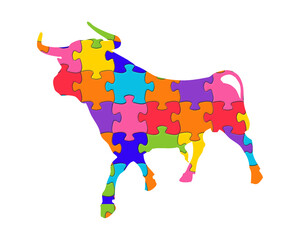 Bull Cow Animal Jigsaw Puzzle Colorful 3d illustration