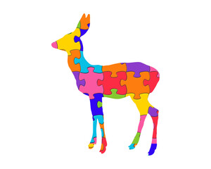 Deer Animal Jigsaw Puzzle Colorful 3d illustration