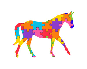 Horse Animal Jigsaw Puzzle Colorful 3d illustration