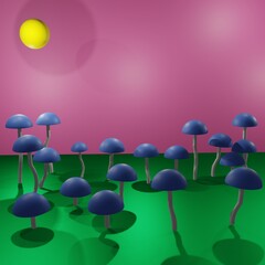 Close-up of a cartoon mushroom on a pastel background - 3d rendering. Volumetric illustration. Background for a postcard, desktop, billboard, announcement.