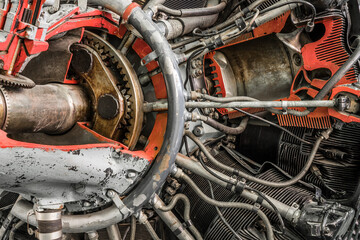 Detail of a historic rotary engine.