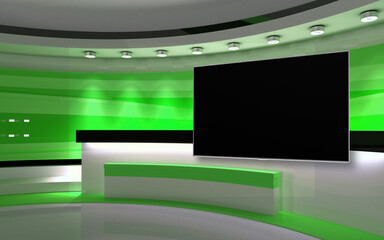 Green Studio. Green wall with light. Green background. Green back drop. 3d rendering