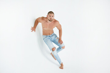 a man with a beard on a white background