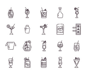 Cocktails line style icon set vector design