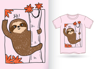 Cute sloth hand drawn for t shirt © charen_art