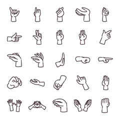 gestures with hands line style icon set vector design