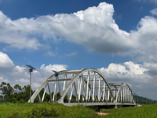 Bridge at day. Cement and iron bridge structure. 