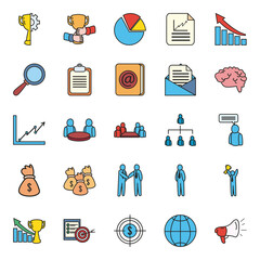 business line and fill style icon set vector design