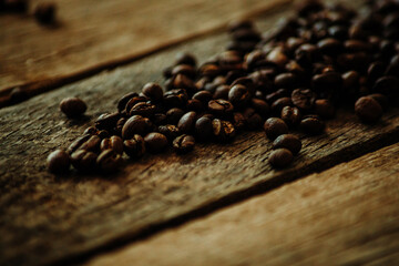 coffee beans on wooden background