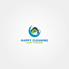 happy house cleaning vector logo design template idea
