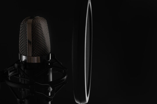 Microphone on black background for sound recording