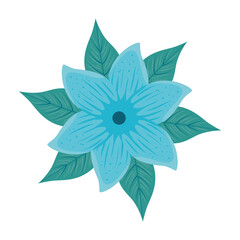 flower blue color, with tropical leaves on white background