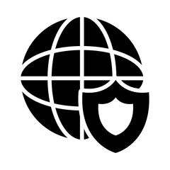 global sphere and shield icon, silhouette style