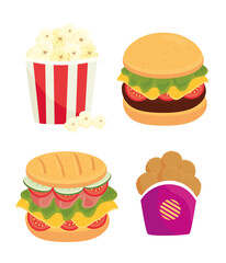 set of fast food, lunch or meal