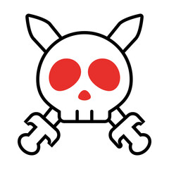 skull with crossed swords icon, half line half color style