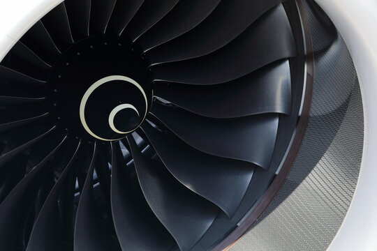 close up of jet airplane engine
