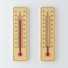 Two old thermometers with various temperatures.