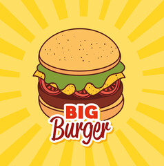 fast food, lunch or meal, with big burger