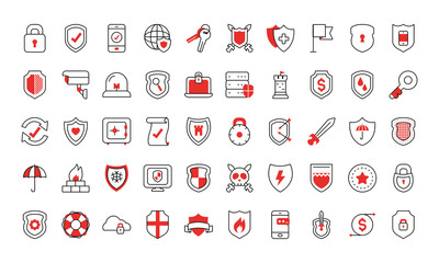 security and shields icon set, half line half color style