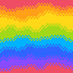 Old school pixel art rainbow seamless pattern.8 bit LGBT flag background. 80s-90s style vintage retro slot machine/video game graphics.