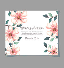 greeting card with flowers, wedding invitation with flowers, with branches and leaves decoration